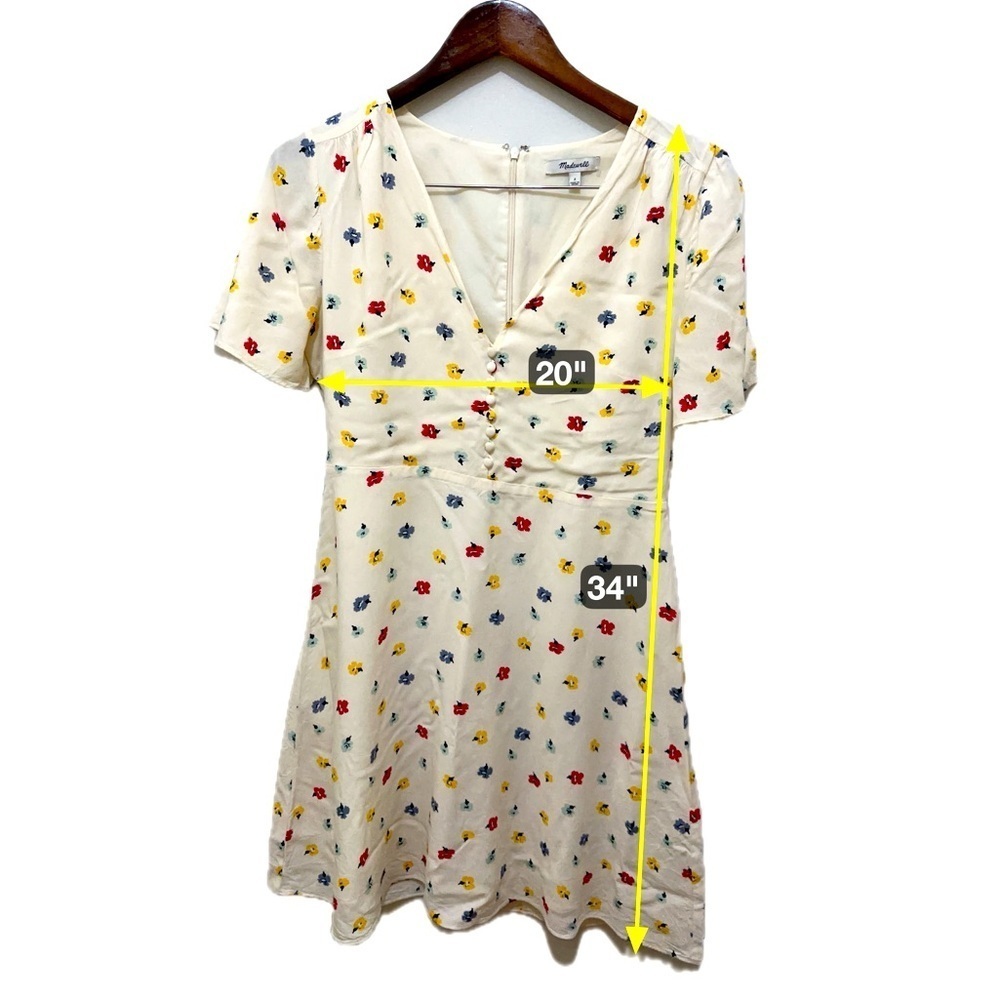 197 Madewell | EUC Ivory Floral Cap‑Sleeve Button‑Front Midi Dress (Size 2) - Picture 12 of 15